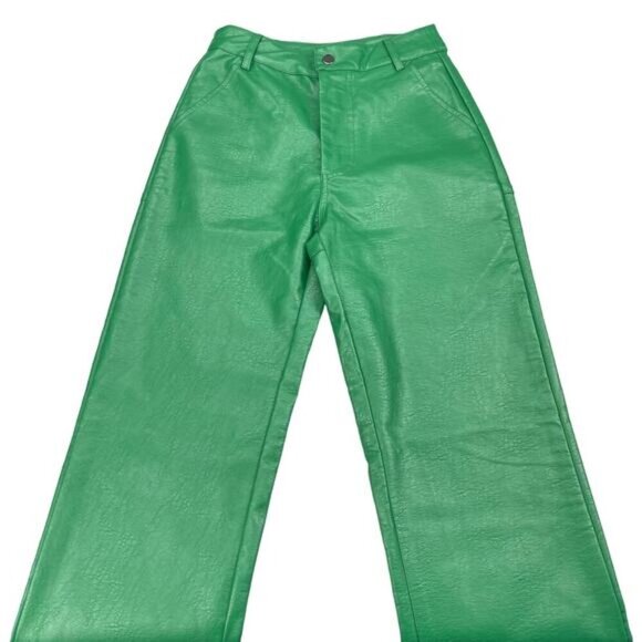 NWT PRINCESS POLLY Ashlea Faux Leather Mid Rise Slim Fit Flare Pants Sz 0 Green - Picture 7 of 12